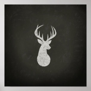 Hjort with Antlers Chalk Teckning Poster