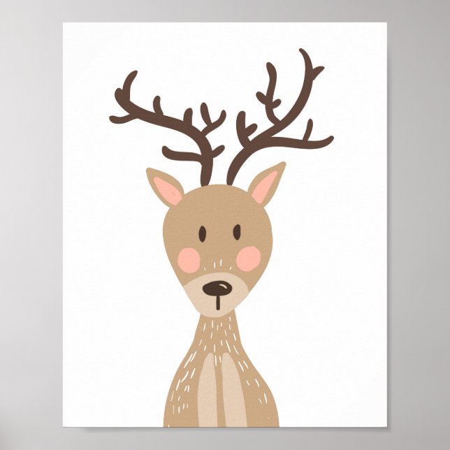Hjort Woodland Animal Nursery Wall Art Skriv ut Poster (Framsidan)