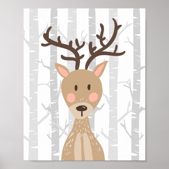 Hjort Woodland Animal Nursery Wall Art Skriv ut Poster (Framsidan)