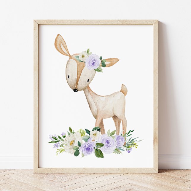 Hjort, Woodland Animals, Boho, Lila blommor Poster (Skapare uppladdad)