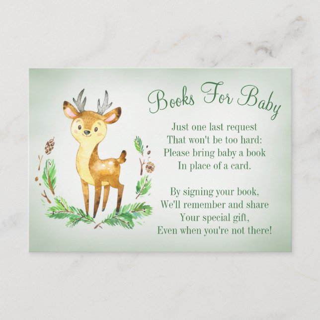 Hjort Woodland Baby Shower Bok Card ger dig Bok Tilläggskort (Framsida)