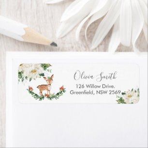Hjort Woodland Ivory White Blommigt Returadress Etikett