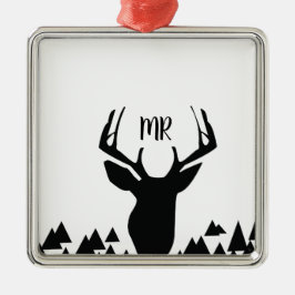 Hjortälskare Svart Vit Monogram Julpresent Julgransprydnad Metall