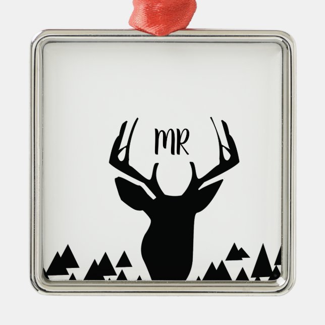 Hjortälskare Svart Vit Monogram Julpresent Julgransprydnad Metall (Framsidan)