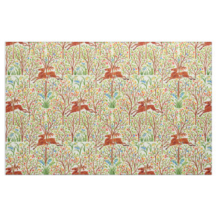 Hjortar i skog Retro Art Nouveau-mönster av Voysey Tyg