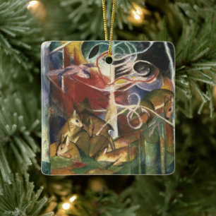 Hjortar i skogen av Franz Marc, Vintage finkonst Julgransprydnad Keramik
