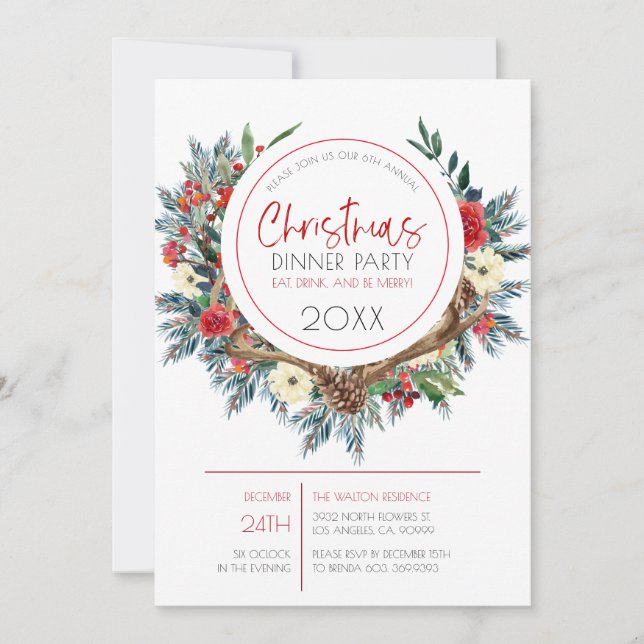 Hjortar med krans av julblommor julkort (Framsida)