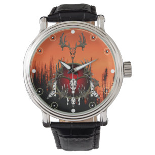 Hjortdöskallar och fjädrar armbandsur