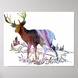 Hjorten abstrakt i Forest Silhouette Poster