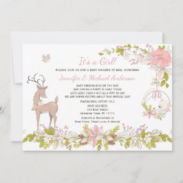 Hjorten Baby Shower by Mail Forest Rosa Girl Baby  Inbjudningar
