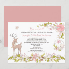 Hjorten Baby Shower by Mail Forest Rosa Girl Baby Inbjudningar