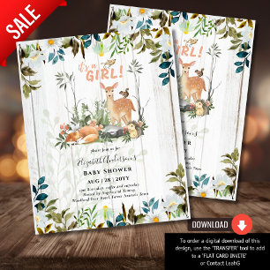Hjorten Baby Shower Rustic in Adsible GIRLS Woodla Flygblad