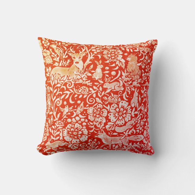 Hjorten Bright Orange Red Fall Autumn Animal Fores Kudde (Framsida)