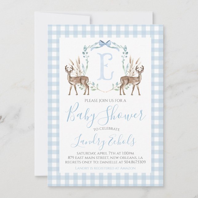 Hjorten Hunter Baby Shower för Preppy Southern Blu Inbjudningar (Skapare uppladdad)