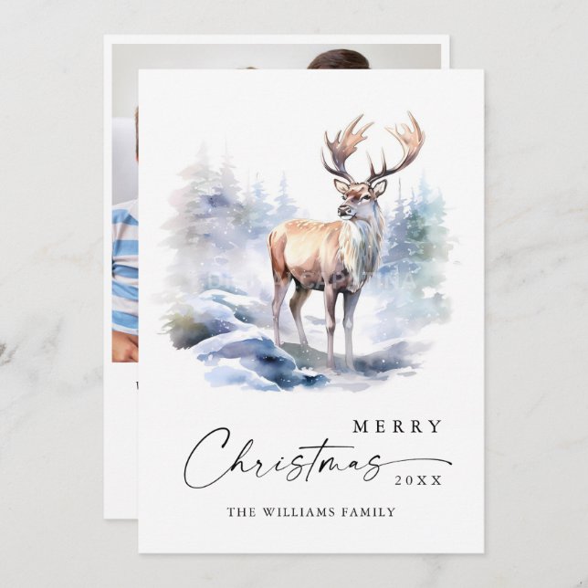 Hjorten PHOTO-minimalistisk Elegant Julkort (Fram/baksida)
