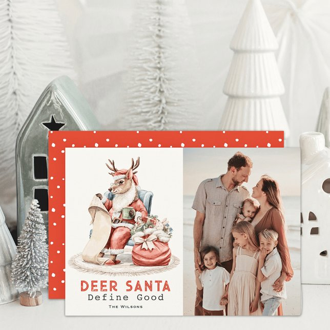 Hjorten Santa Define Bra List Funny Julfoto Julkort (Skapare uppladdad)