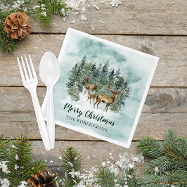Hjorten Watercolor jul Rustic Forest Woodland Pappersservett