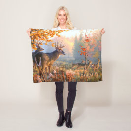 Hjorthanar och hindar på skogsäng hösten fleecefilt