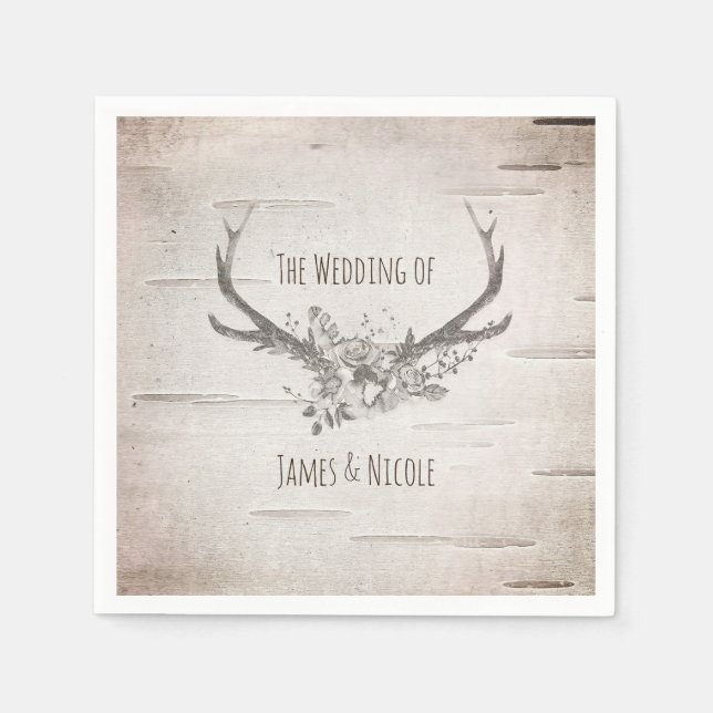 Hjorthorn & Björk Vintage Bröllopsmottagning Pappersservett (Framsidan)