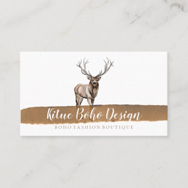 Hjorthorn Boho Akvarell Logotyp Visitkort (Framsida)
