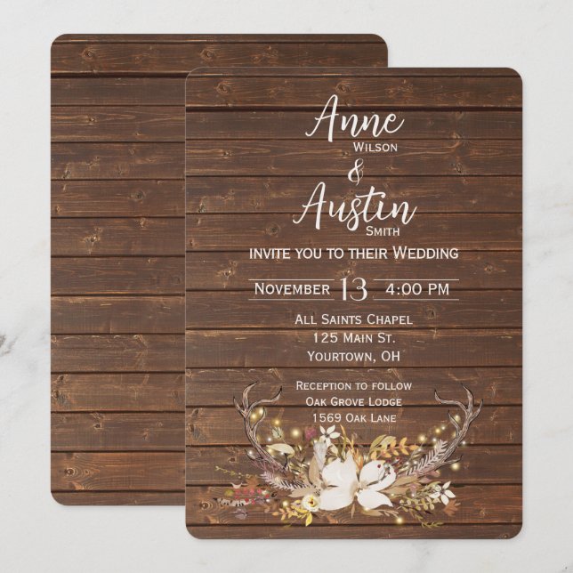 Hjorthorn Bröllopsbukett  Inbjudningar (Fram/baksida)