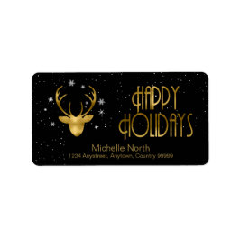 Hjorthornsilhuett & snöflingor Guld/Sv ID861 Adressetikett