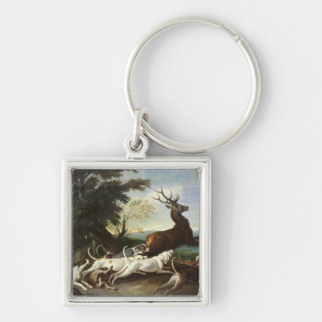 Hjortjakten, 1718 fyrkantig silverfärgad nyckelring (Framsidan)
