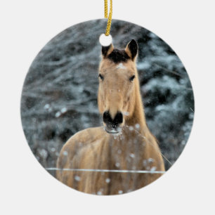 Hjortläderhästvinter Julgransprydnad Keramik