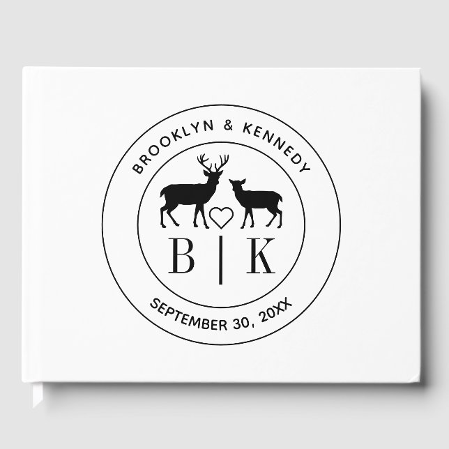 Hjortmonogram Rustik Landshustru Brudpar Namn Gästböcker (Framsida)