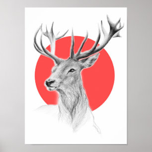 Hjortporträtt ritar att dra som är rött vid poster