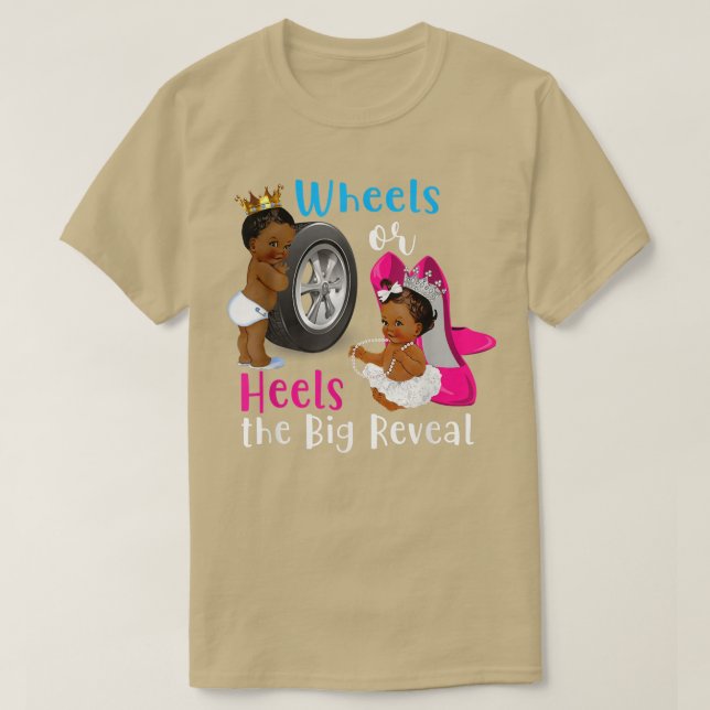Hjul eller Heels Heels Big Reveal Gender Reveal T Shirt (Design framsida)