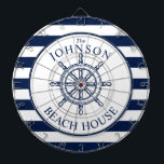 Hjul för Frakt av nautisk Themme Beach House Darttavla<br><div class="desc">Ett helt anpassade- och roligt-ritbord med ett unikt nautiskt tema. Den har ett frakt som är centrerat i mitten i ett vibrerande marint och vitt färg-schema. Alla inslag är olåsta och justerbara om du behöver göra ändringar.  Ha roligt att vara kreativ och skapar det själv.</div>