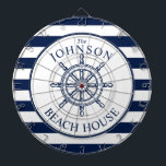 Hjul för Frakt av nautisk Themme Beach House Darttavla<br><div class="desc">Ett helt anpassade- och roligt-ritbord med ett unikt nautiskt tema. Den har ett frakt som är centrerat i mitten i ett vibrerande marint och vitt färg-schema. Alla inslag är olåsta och justerbara om du behöver göra ändringar.  Ha roligt att vara kreativ och skapar det själv.</div>