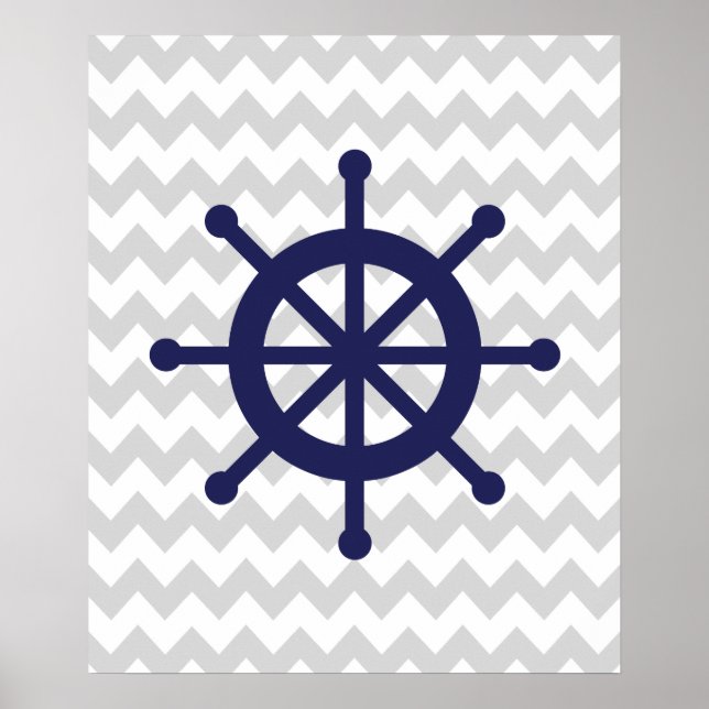 Hjul för marin och Grått Chevron Nautical Frakt Wh Poster (Framsidan)