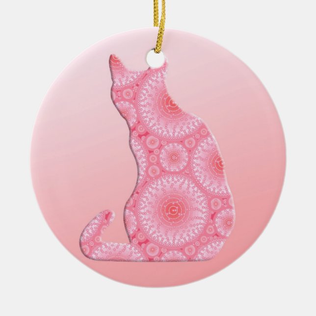"Hjul of Light" Katt - rosa av korall Julgransprydnad Keramik (Framsidan)