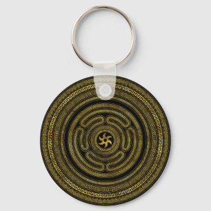 Hjul på Hecate Greek Nyckel Black och Guld Nyckelring