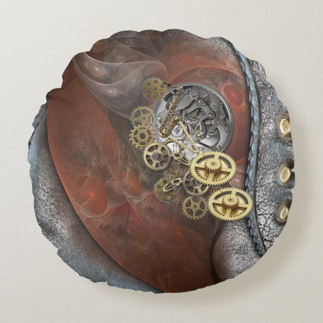 Hjul på läder rund kudde (Framsidan)