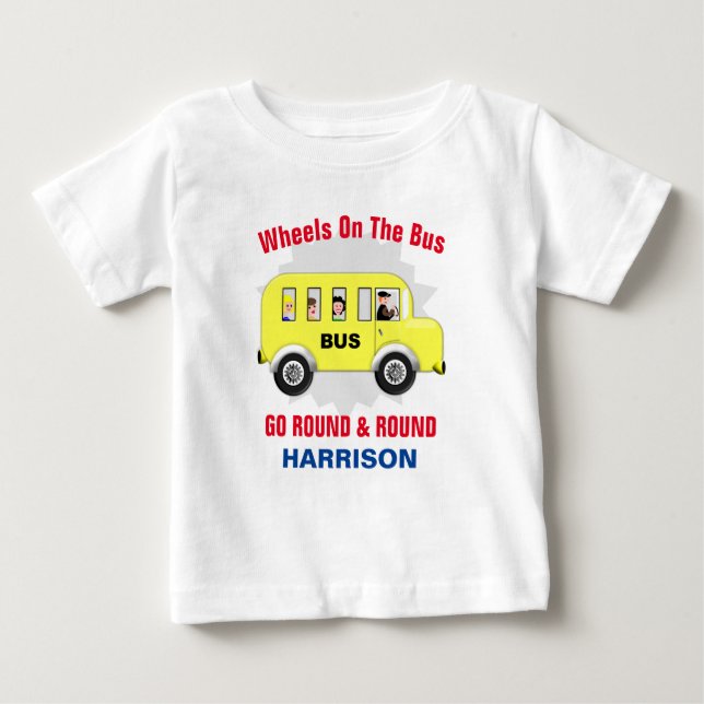 Hjul på Personligen Buss Kids Cute T Shirt (Framsida)