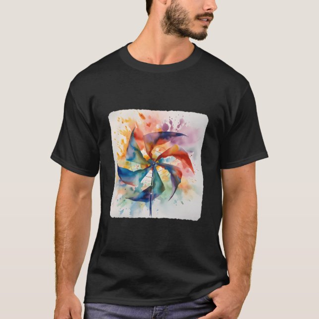 Hjul Sning Vind Färgglad Rotationsblad T Shirt (Framsida)