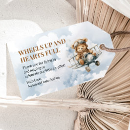 Hjul upp Teddybjörn Flygplan Baby Shower Presentetikett