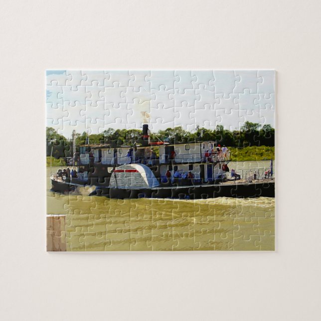 Hjulångare på floden akvarell, pussel (Horisontell)