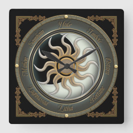 Hjulspärr i sol och Måne Fyrkantig Klocka