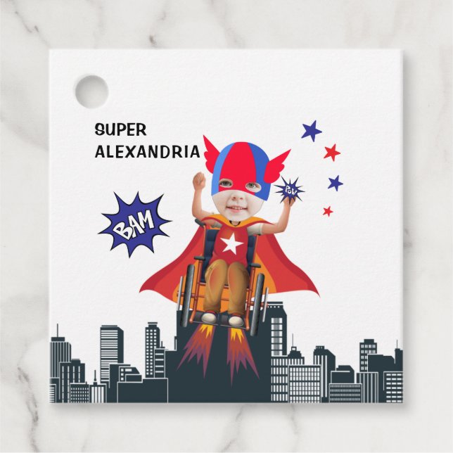 Hjulstol Superhjälten som flyger Hero Girl Birthda Gåvor Etiketter (Framsida)