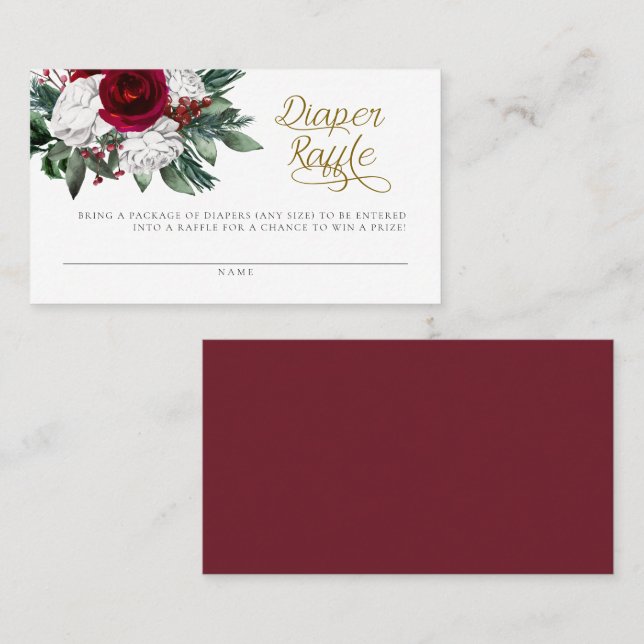 HLLY Julvinter-Blommigt, blare Raffle Card Placeringskort (Fram/baksida)