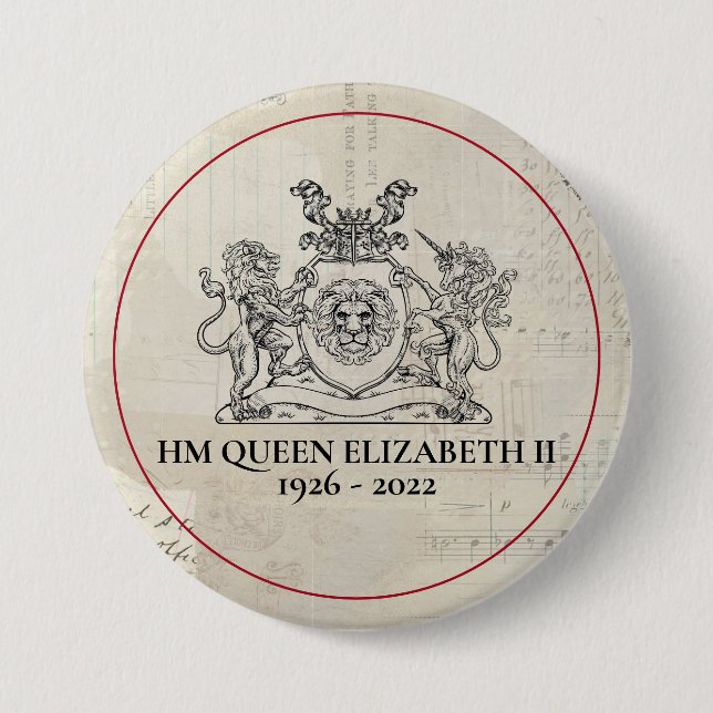 HM Queen Elizabeth II 1926-2022 Button Knapp (Framsida)