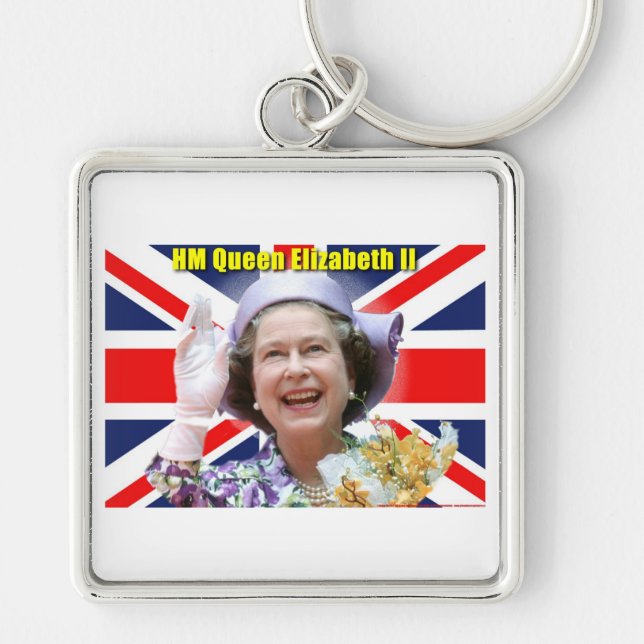 HM Queen Elizabeth II Fyrkantig Silverfärgad Nyckelring (Framsidan)