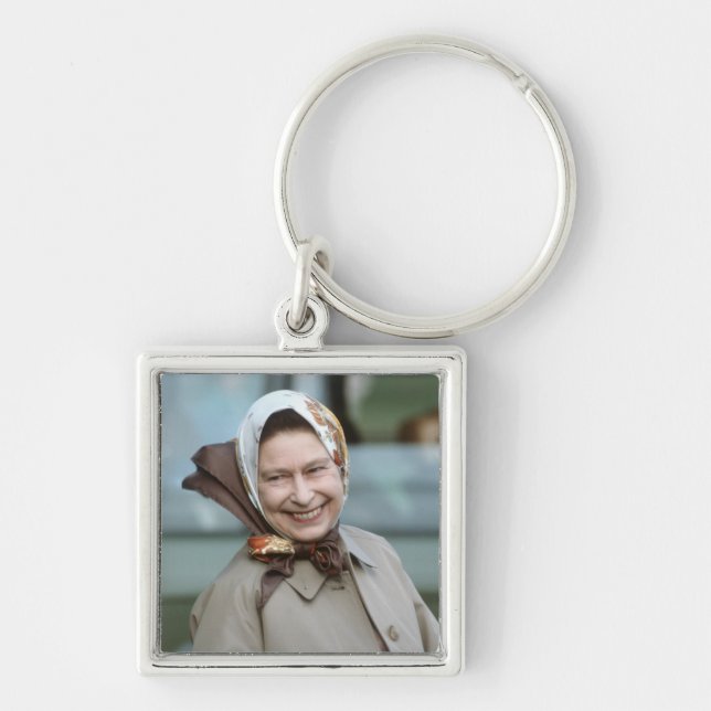 HM Queen Elizabeth II-Windsor 1983 Fyrkantig Silverfärgad Nyckelring (Framsidan)