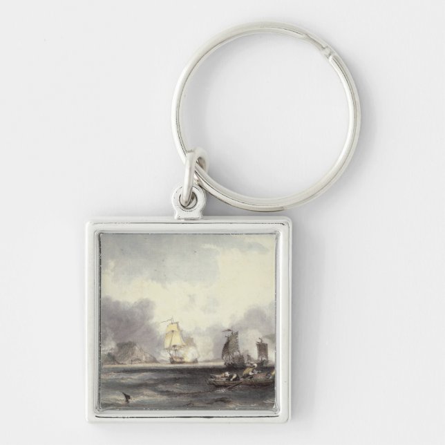 HMEN sänder Imogene och Andromache som passerar Fyrkantig Silverfärgad Nyckelring (Framsidan)