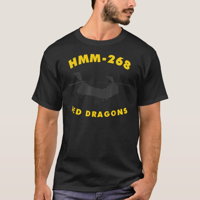 HMM-268 Red Dragons Helicopter Squadron CH-46 Sea T Shirt (Framsida)