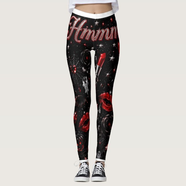 Hmmm Red Lipstick Gothic Glam Halloween Leggings (Framsida)